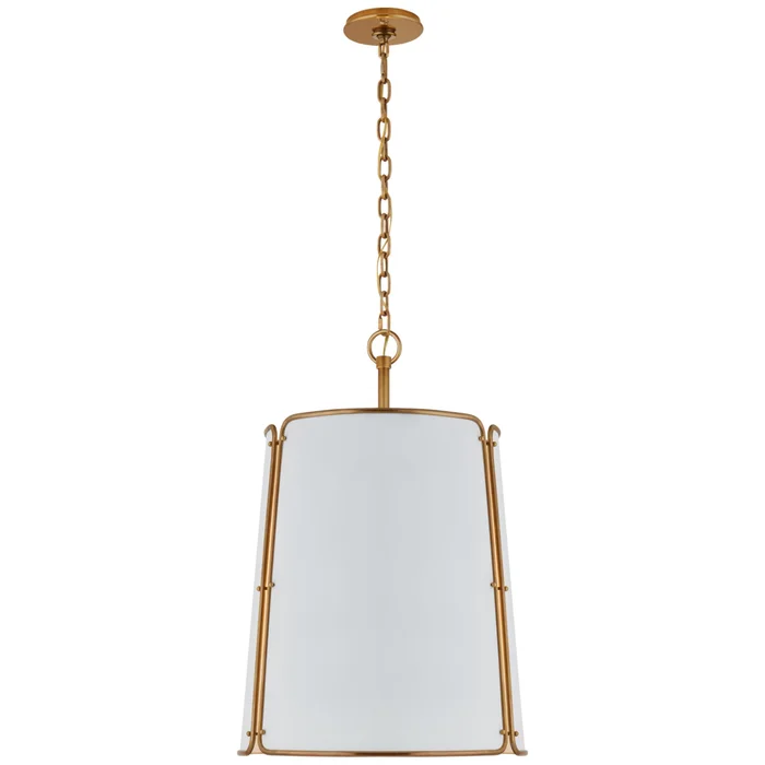 Carrier and Company Hastings Large Pendant in Hand-Rubbed Antique Brass with White Shade Ceiling Light W25.25″ x H36.5″