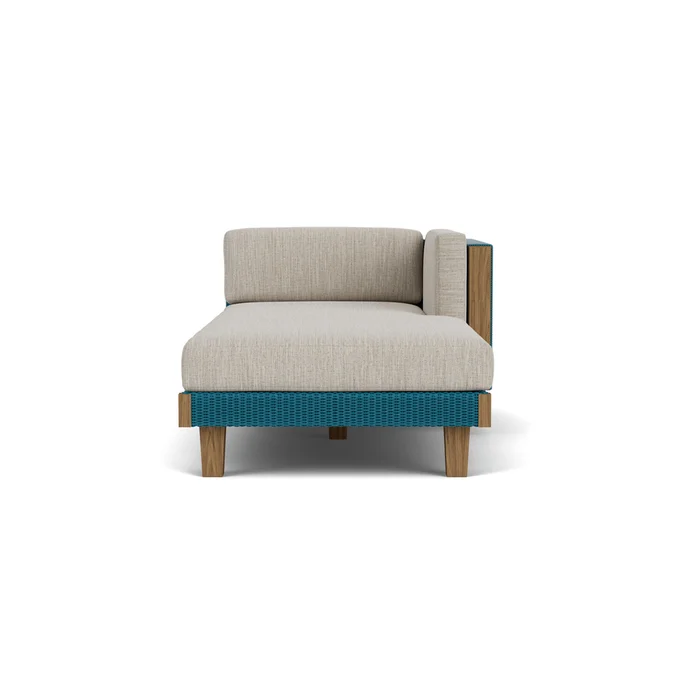 catalina left arm chaise in peacock finish with friendly flax fabric grade b