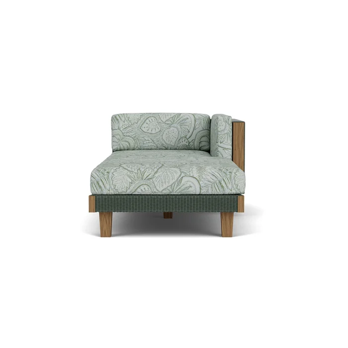 catalina left arm chaise in spruce finish with sensibility spring fabric grade c