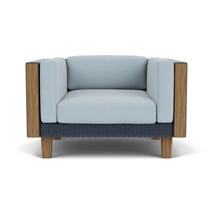 catalina lounge chair in denim blue finish with unearth dew fabric grade c