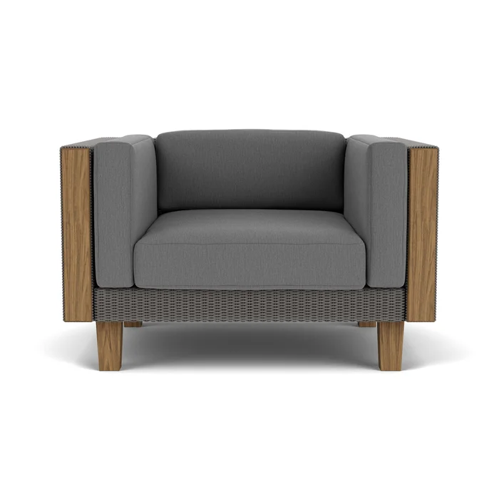 catalina lounge chair in pewter finish with remy graphite fabric grade b