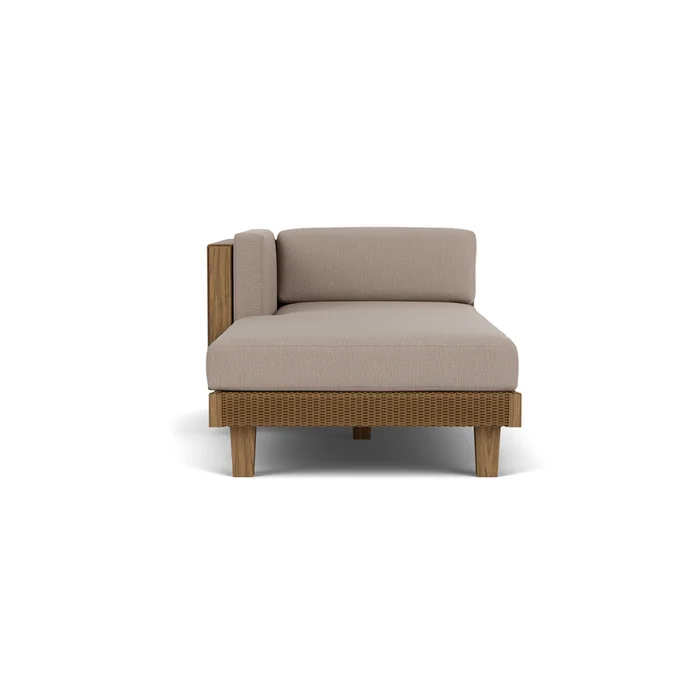 catalina right arm chaise in hickory finish with remy pebble fabric grade b