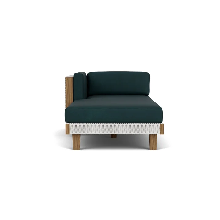 catalina right arm chaise in matte white finish with sandberg lagoon fabric grade b