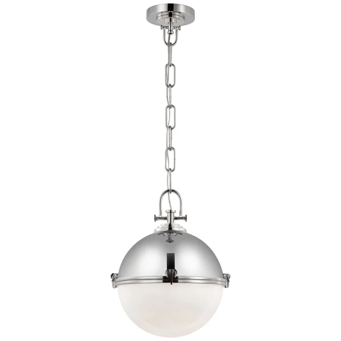 Chapman & Myers Adrian Large Globe Pendant in Polished Nickel with White Glass Ceiling Light W14″ x H17.5″