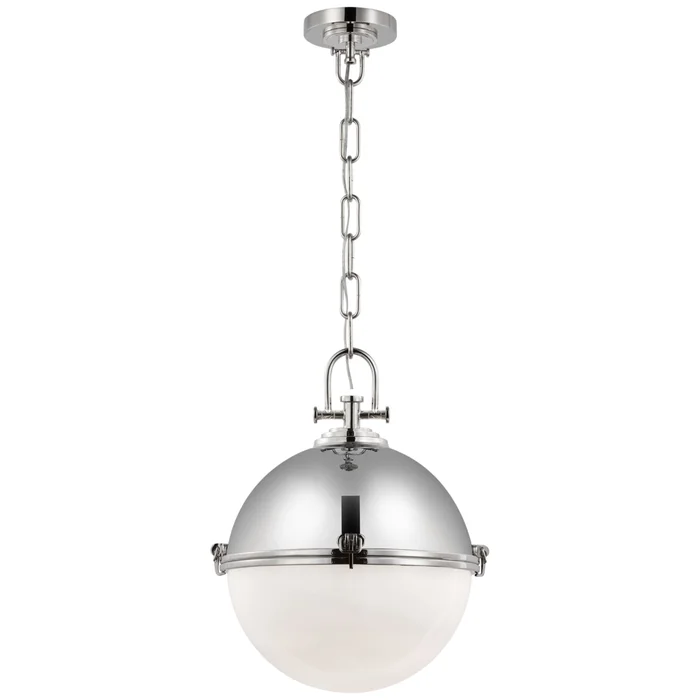 Chapman & Myers Adrian X-Large Globe Pendant in Polished Nickel with White Glass Ceiling Light W17″ x H21.5″