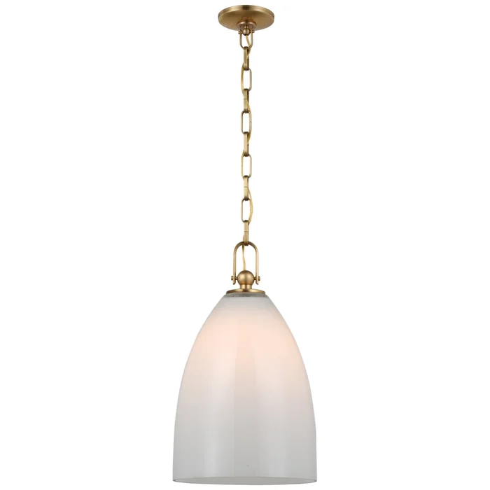 Chapman & Myers Andros Large Pendant in Antique-Burnished Brass with White Glass Ceiling Light W12″ x H20.25″