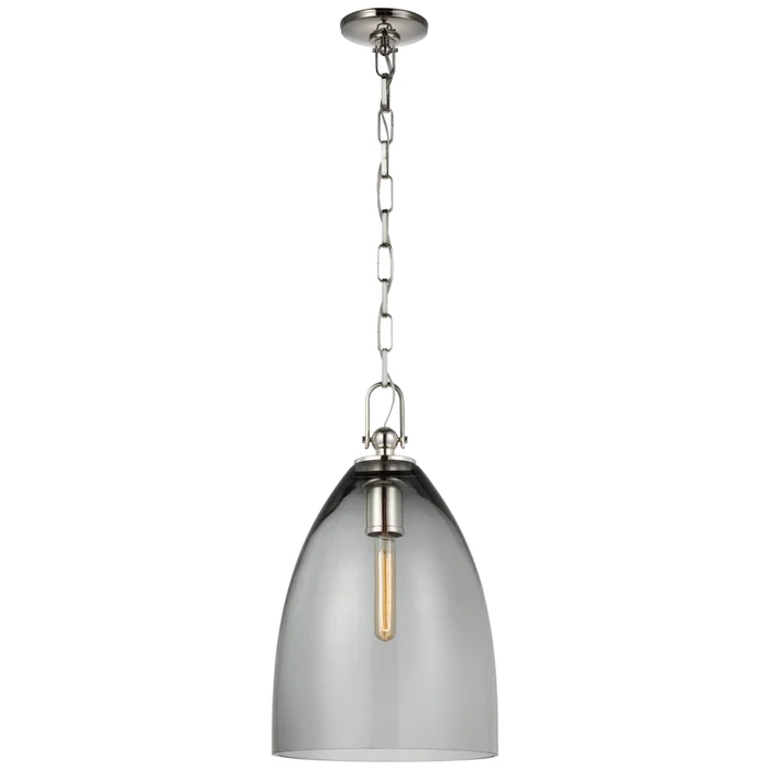 Chapman & Myers Andros Large Pendant in Polished Nickel with Smoked Glass Ceiling Light W12″ x H20.25″
