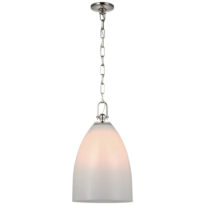 Chapman & Myers Andros Large Pendant in Polished Nickel with White Glass Ceiling Light W12″ x H20.25″