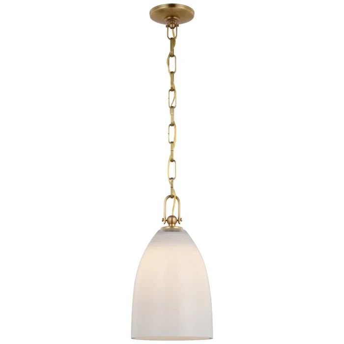 Chapman & Myers Andros Medium Pendant in Antique-Burnished Brass with White Glass Ceiling Light W8.5″ x H15.25″