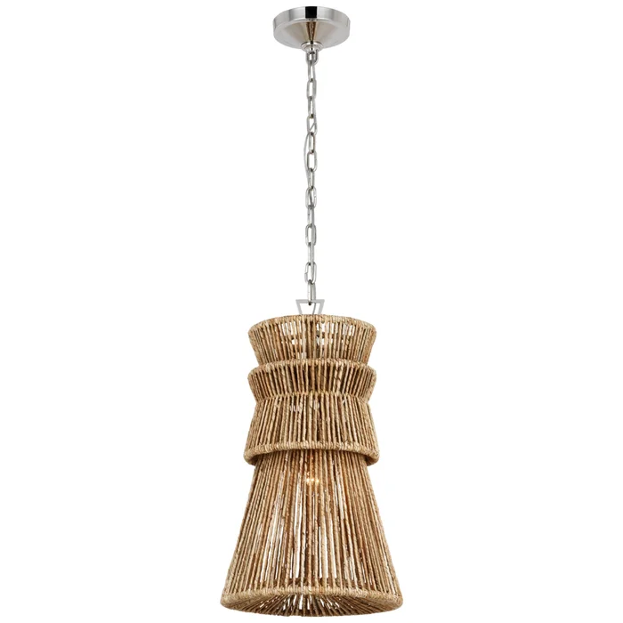 Chapman & Myers Antigua 13″ Pendant in Polished Nickel and Natural Abaca Ceiling Light W13″ x H22.75″