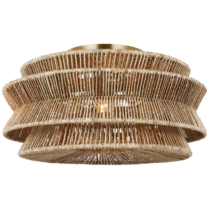 Chapman & Myers Antigua Grande Semi-Flush Mount in Antique-Burnished Brass and Natural Abaca Ceiling Light W30″ x H15.75″