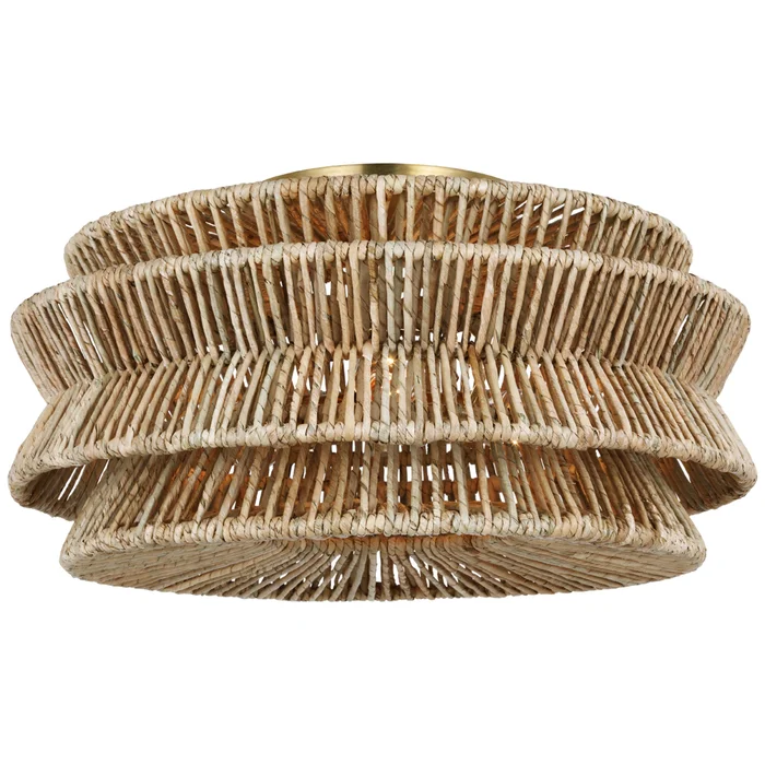 Chapman & Myers Antigua XL Semi-Flush Mount in Antique-Burnished Brass and Natural Abaca Ceiling Light W23.25″ x H12″
