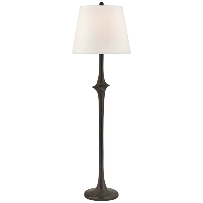 Chapman & Myers Bates Large Sculpted Floor Lamp in Aged Iron with Linen Shade W19″ x H64″