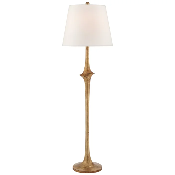 Chapman & Myers Bates Large Sculpted Floor Lamp in Gilded Iron with Linen Shade W19″ x H64″