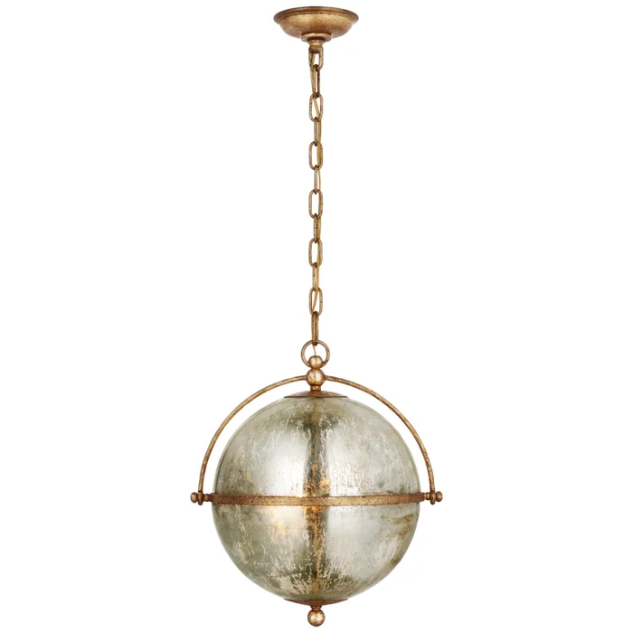 Chapman & Myers Bayridge Large Pendant in Gilded Iron with Antique Mercury Glass Ceiling Light W15.5″ x H18″