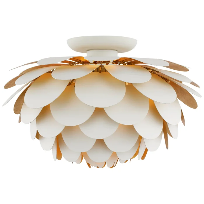 Chapman & Myers Cynara Large Flush Mount in White and Gild Ceiling Light W17″ x H10″