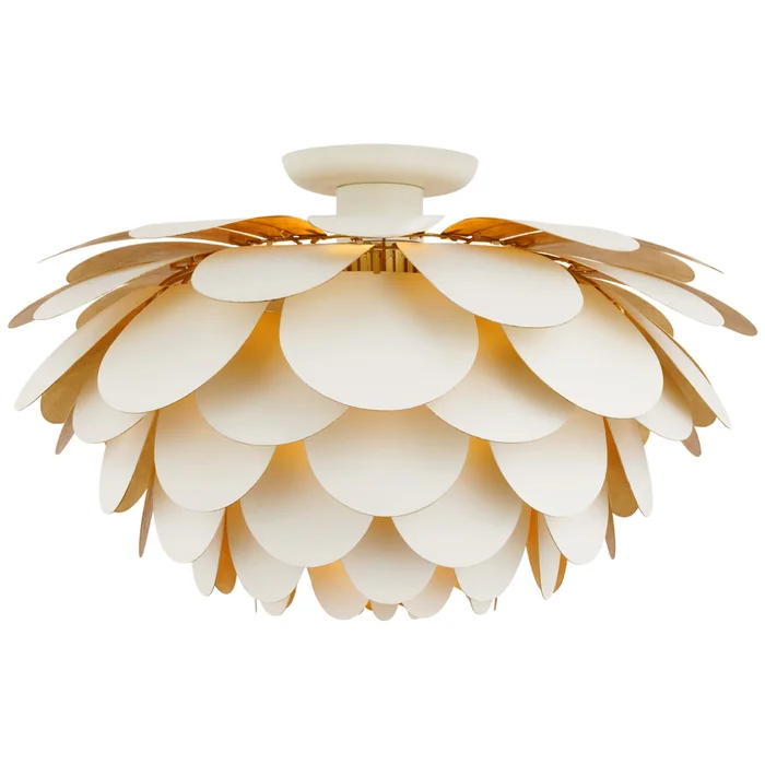 Chapman & Myers Cynara XL Flush Mount in White and Gild Ceiling Light W23″ x H13.5″