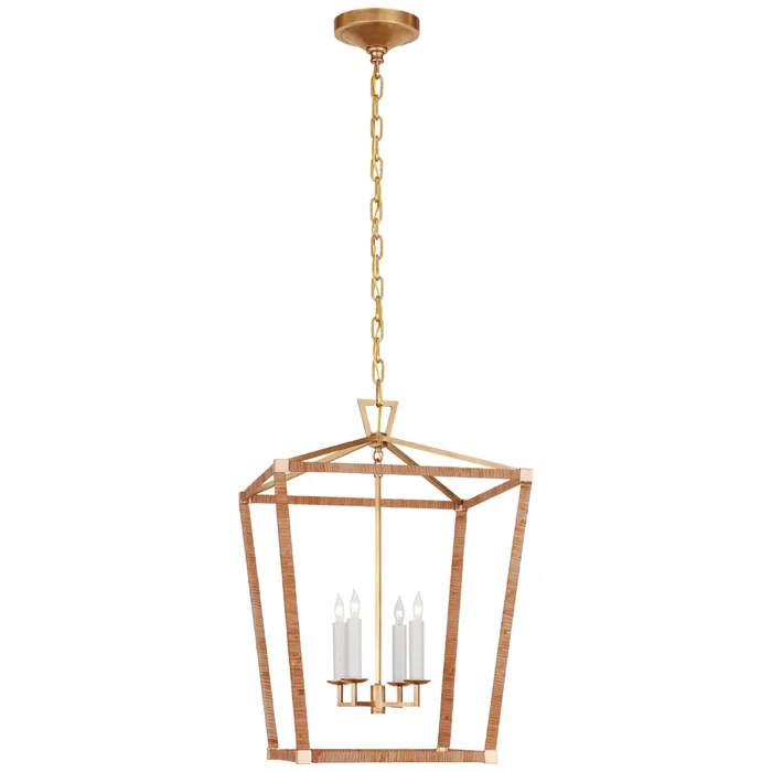 Chapman & Myers Darlana Medium Wrapped Lantern in Antique-Burnished Brass and Natural Rattan Ceiling Light W17″ x H24.5″