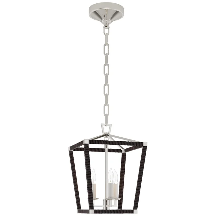 Chapman & Myers Darlana Mini Wrapped Lantern in Polished Nickel and Black Rattan Ceiling Light W9.75″ x H14″