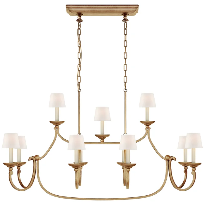 Chapman & Myers Flemish Large Linear Pendant in Gilded Iron with Linen Shades Ceiling Light W51.25″