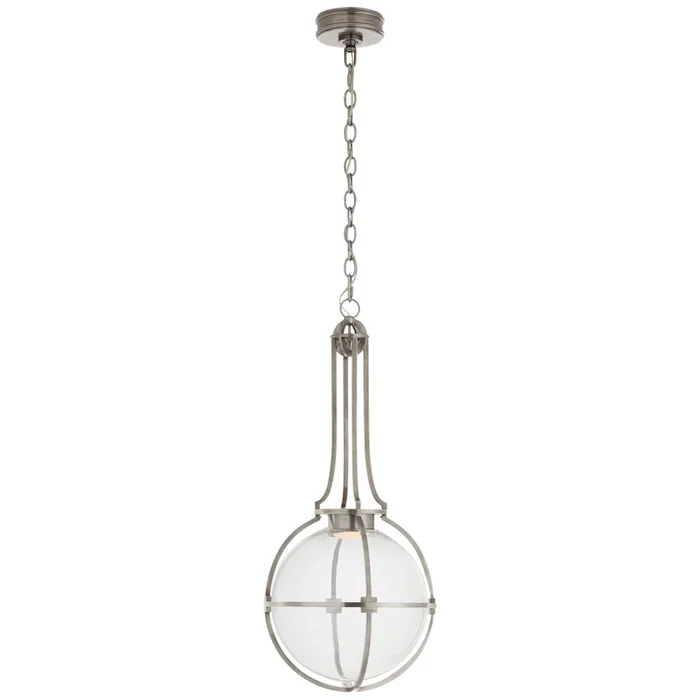 Chapman & Myers Gracie Medium Captured Globe Pendant in Antique Nickel with Clear Glass Ceiling Light W13″ x H29.5″