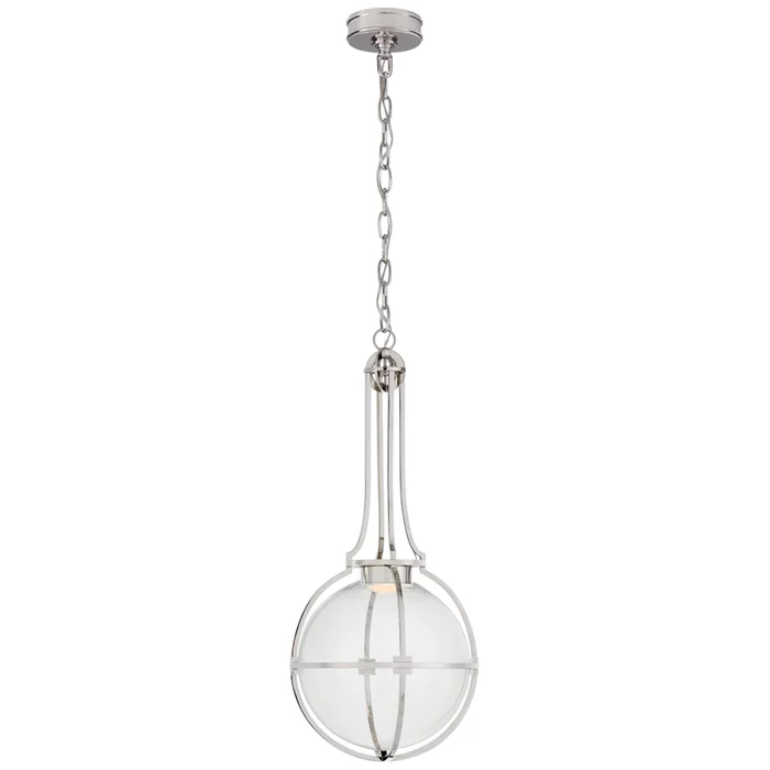 Chapman & Myers Gracie Medium Captured Globe Pendant in Polished Nickel with Clear Glass Ceiling Light W13″ x H29.5″