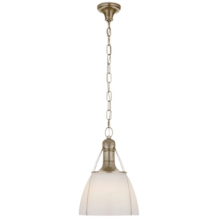 Chapman & Myers Prestwick 14″ Pendant in Antique Nickel with White Glass Ceiling Light W14″ x H21″