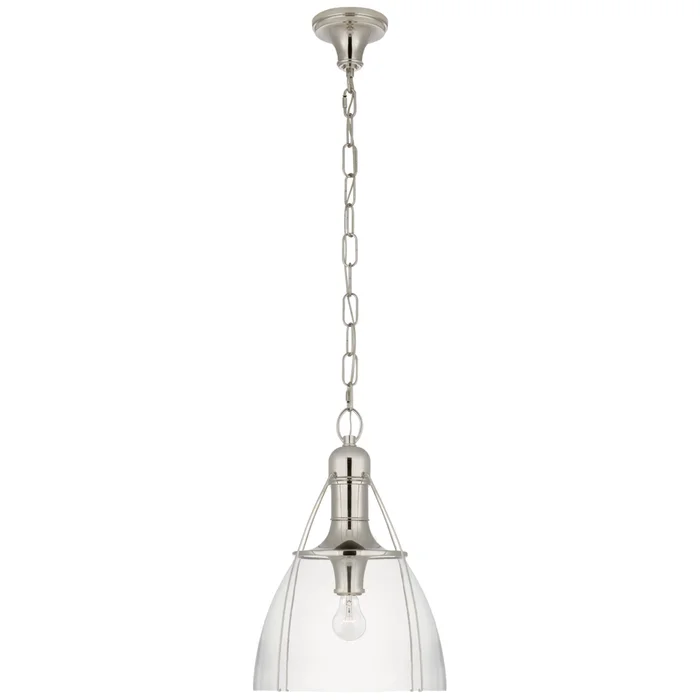 Chapman & Myers Prestwick 14″ Pendant in Polished Nickel with Clear Glass Ceiling Light W14″ x H21″