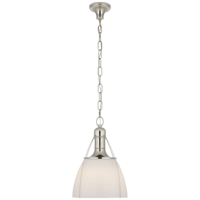 Chapman & Myers Prestwick 14″ Pendant in Polished Nickel with White Glass Ceiling Light W14″ x H21″