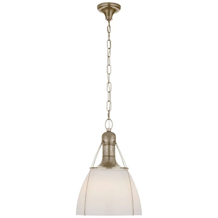 Chapman & Myers Prestwick 18″ Pendant in Antique Nickel with White Glass Ceiling Light W18″ x H26.5″