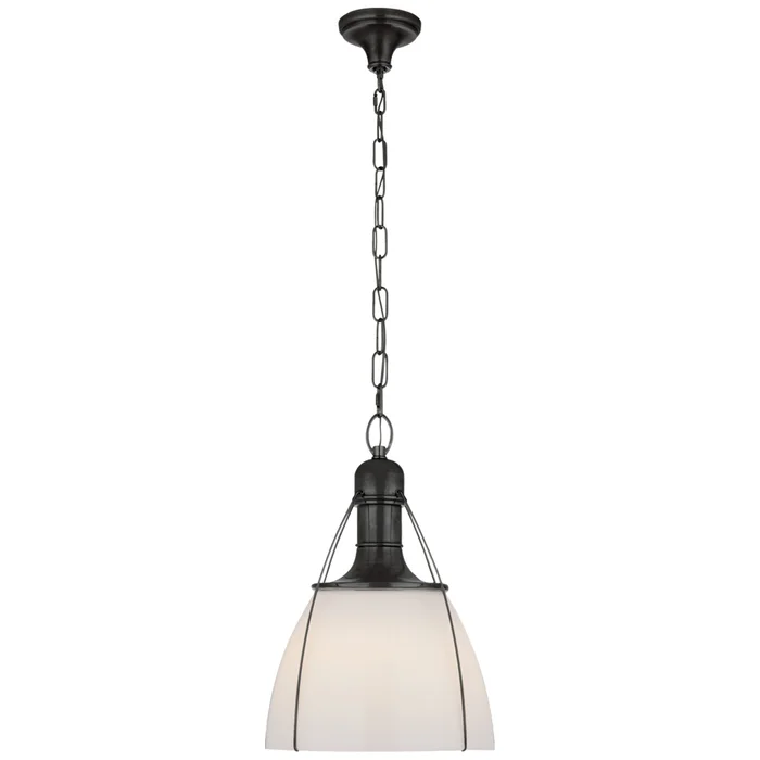 Chapman & Myers Prestwick 18″ Pendant in Bronze with White Glass Ceiling Light W18″ x H26.5″