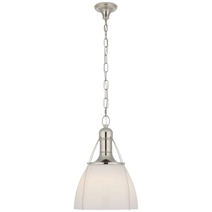Chapman & Myers Prestwick 18″ Pendant in Polished Nickel with White Glass Ceiling Light W18″ x H26.5″