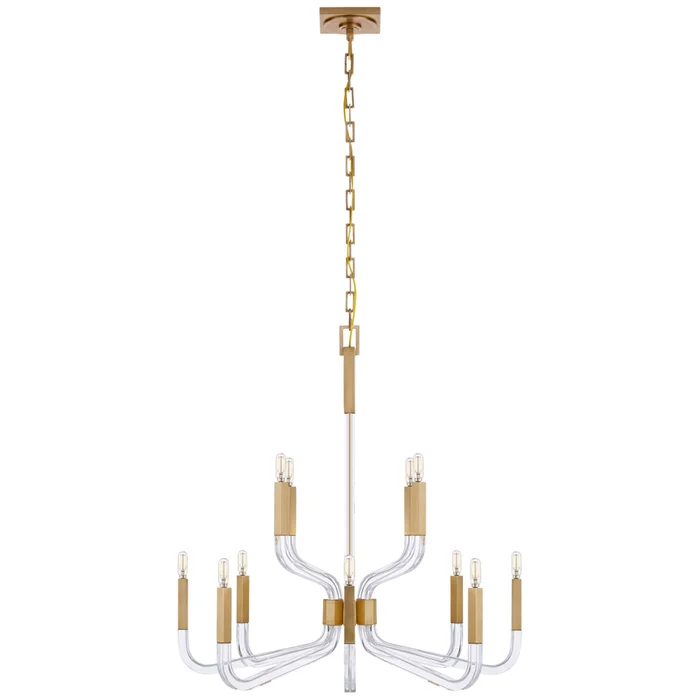 Chapman & Myers Reagan Medium Two Tier Chandelier in Antique-Burnished Brass and Crystal Ceiling Light W32″ x H29.75″