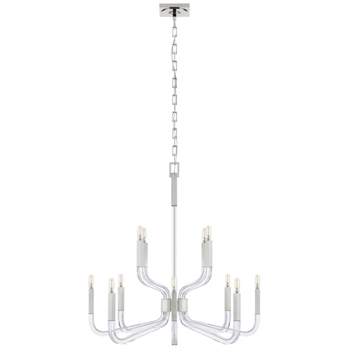 Chapman & Myers Reagan Medium Two Tier Chandelier in Polished Nickel and Crystal Ceiling Light W32″ x H29.75″