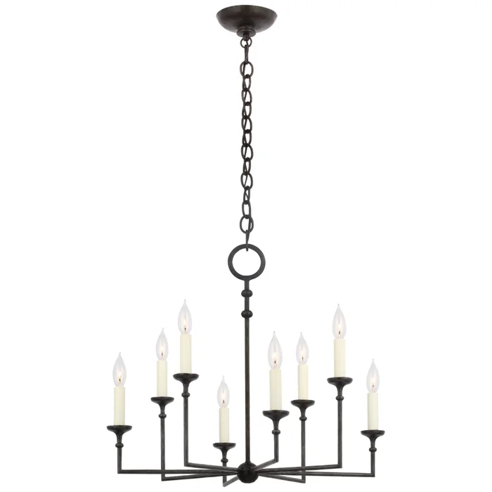 Chapman & Myers Rowen Medium 8-Light Chandelier in Aged Iron Ceiling Light W25.25″ x H22.25″