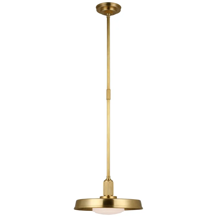 Chapman & Myers Ruhlmann 14″ Factory Pendant in Antique-Burnished Brass with White Glass Ceiling Light W14″