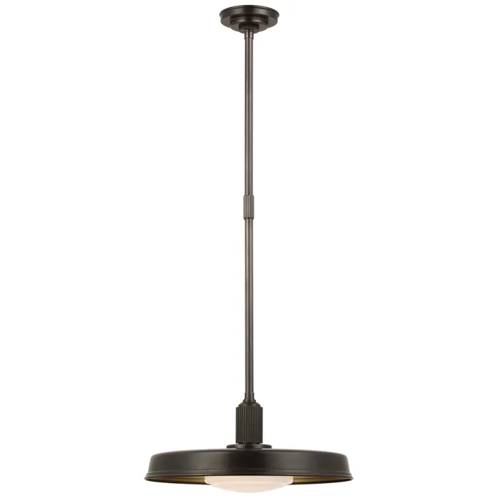 Chapman & Myers Ruhlmann 18″ Factory Pendant in Bronze with White Glass and Brass Interior Ceiling Light W18″