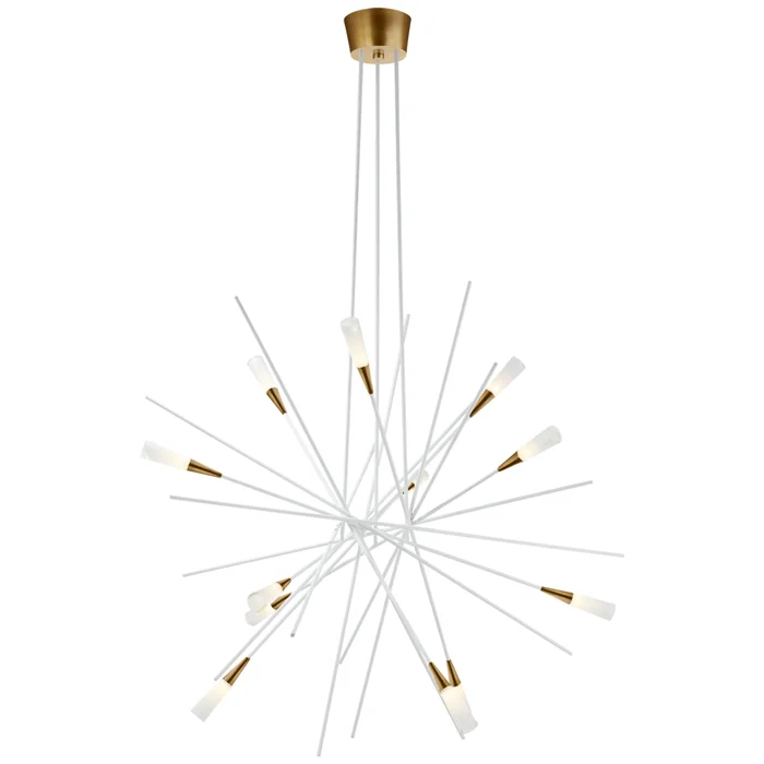 Chapman & Myers Stellar Large Chandelier in Matte White and Antique Brass with Frosted Acrylic Ceiling Light W38.25″