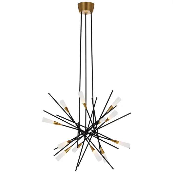 Chapman & Myers Stellar Medium Chandelier in Matte Black and Antique Brass with Frosted Acrylic Ceiling Light W27.25″