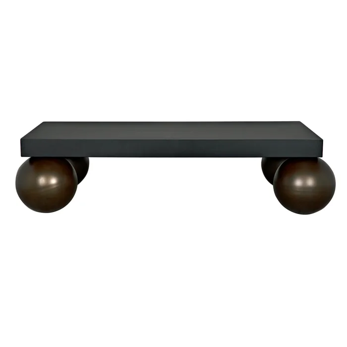 cosmo coffee table, black metal with aged brass finish legs