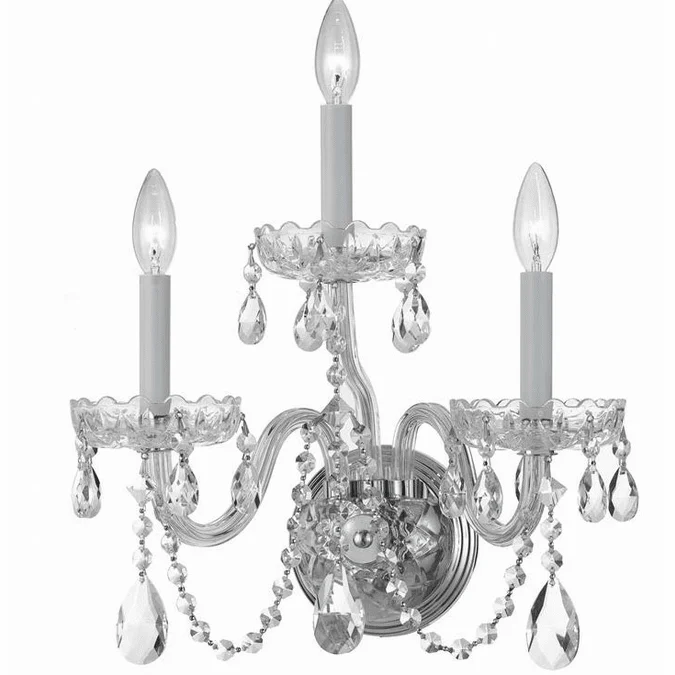 Crystorama 1033-CH-CL-S Traditional Crystal Polished Chrome Candle Wall Lighting Sconce
