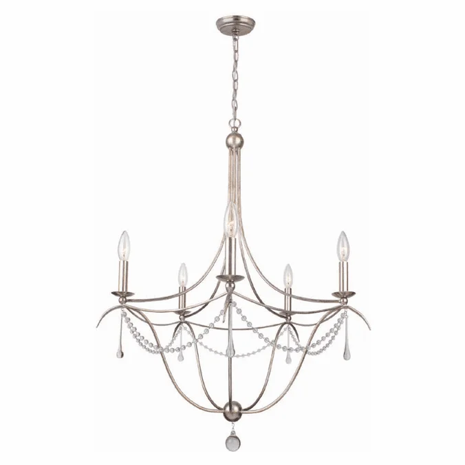 Crystorama 425-SA Metro II Traditional Antique Silver Finish Small 5 Candle Chandelier Lighting