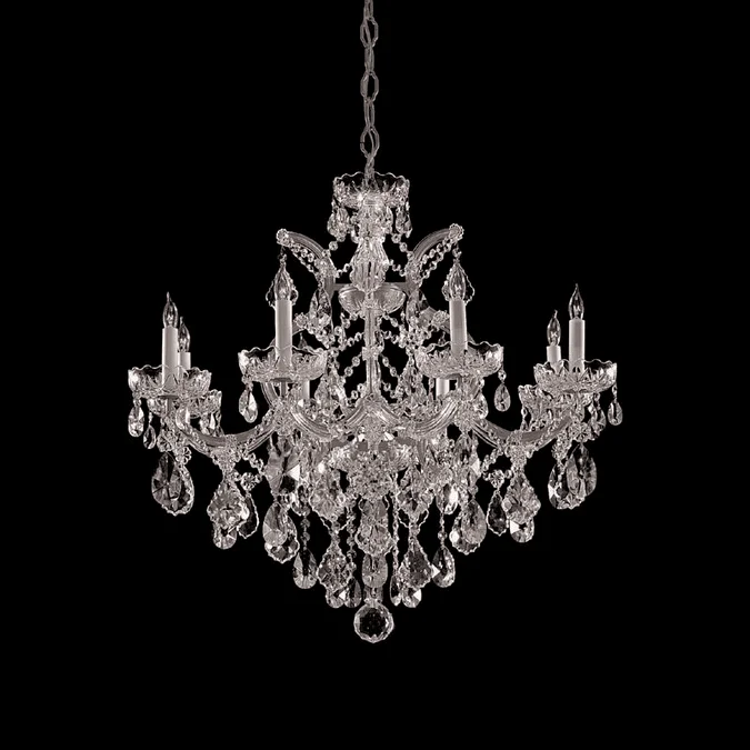 Crystorama 4409-CH-CL-MWP Maria Theresa 28 Inch Diameter Polished Chrome 9 Candle Ceiling Chandelier Lamp