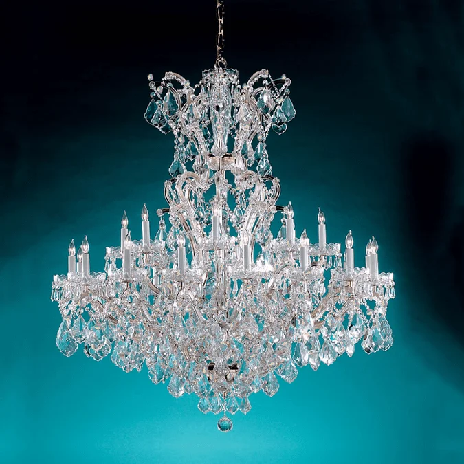 Crystorama 4424-CH-CL-MWP Maria Theresa 46 Inch Diameter Large Polished Chrome 24 Candle Hanging Chandelier