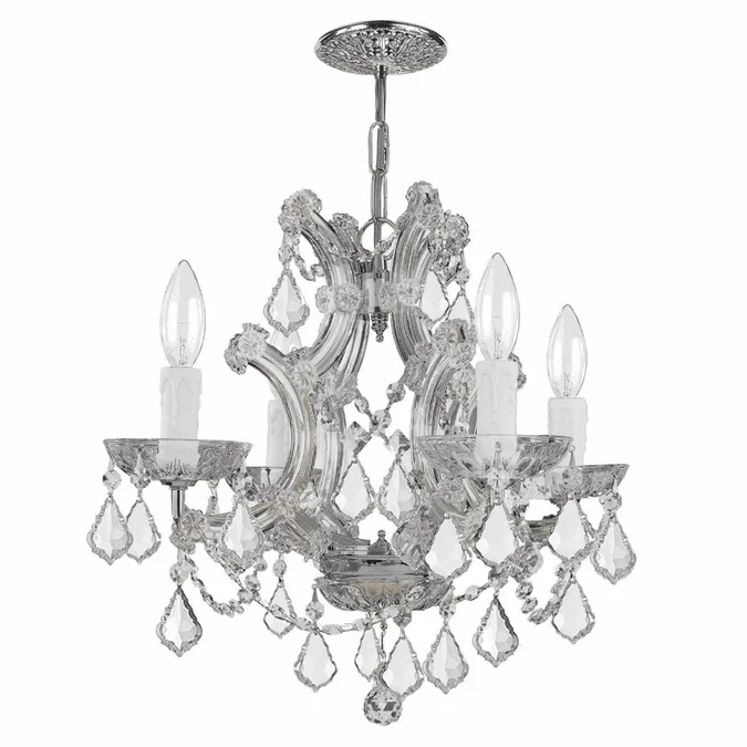 Crystorama 4474-CH-CL-MWP Maria Theresa Mini 4 Candle Chrome Chandelier Lighting – Clear Crystal
