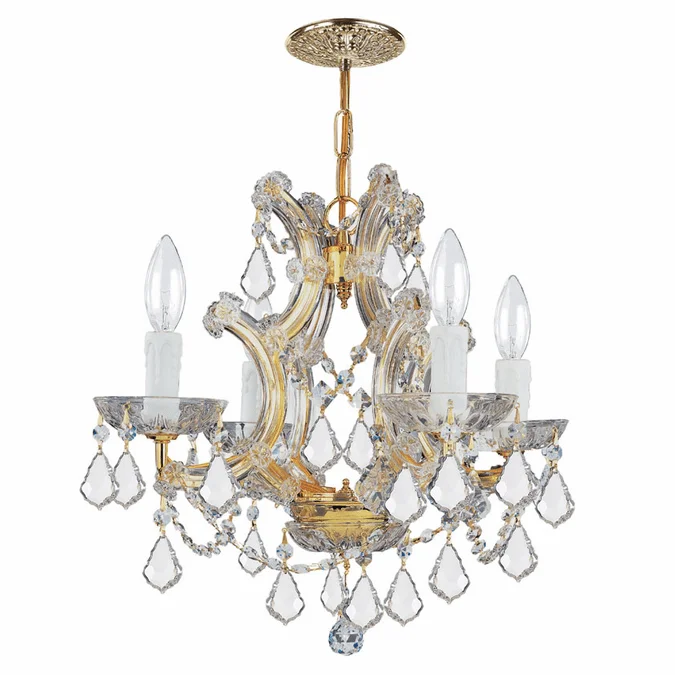 Crystorama 4474-GD-CL-MWP Maria Theresa Clear Crystal Gold Finish Mini Chandelier Lamp – 15 Inches Tall