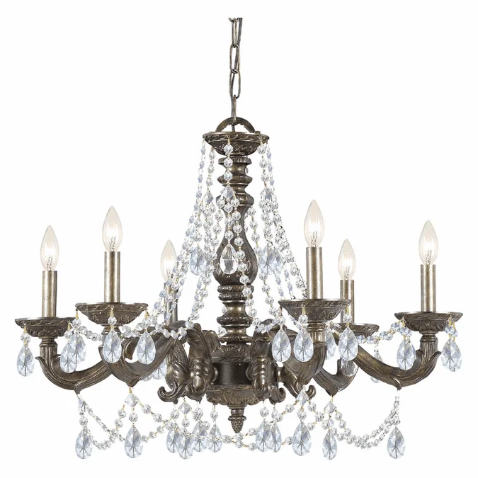 Crystorama 5026-VB-CL-MWP Sutton Venetian Bronze Clear Crystal 28 Inch Diameter 6 Candle Hanging Chandelier