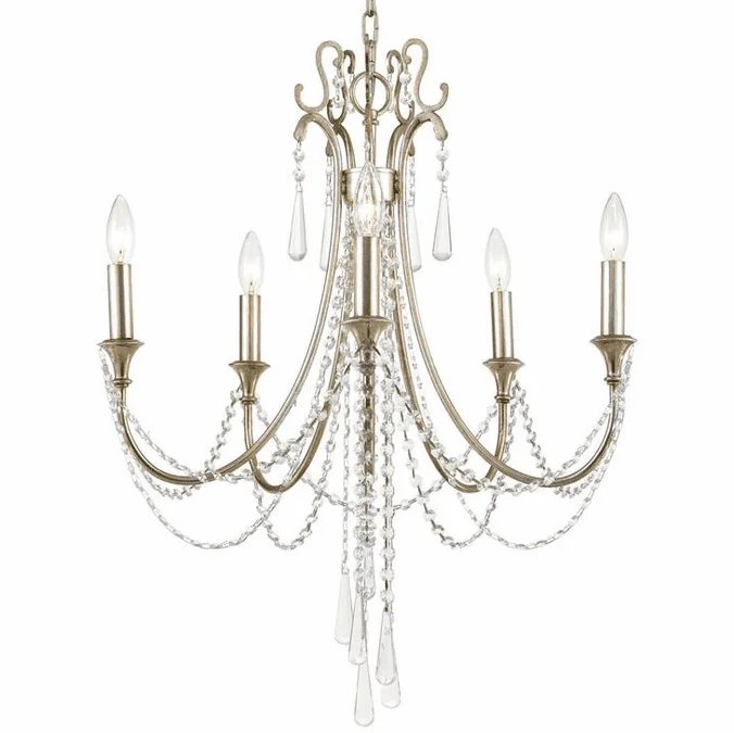 Crystorama ARC-1905-SA-CL-MWP Arcadia Antique Silver Ceiling Chandelier