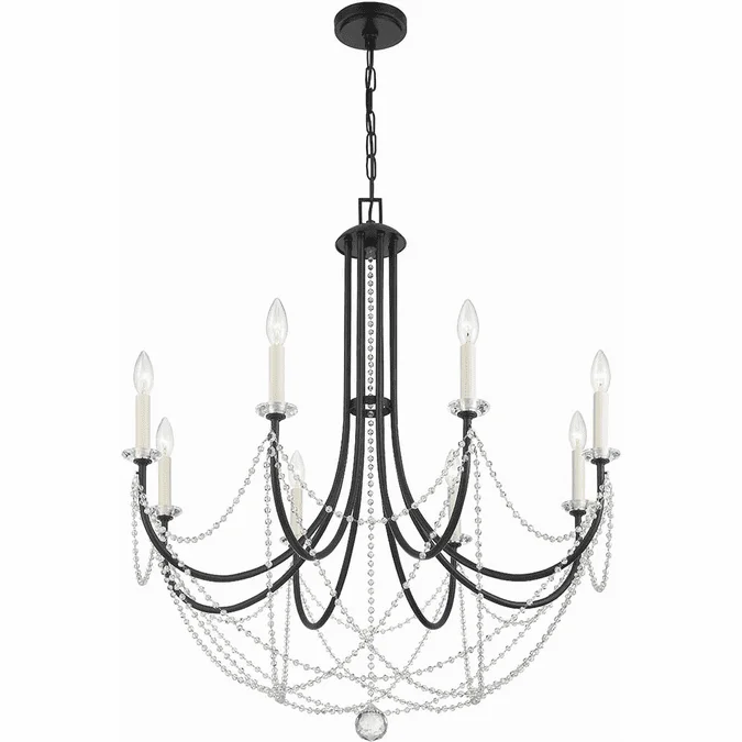 Crystorama DEL-90808-MK Delilah Crystal Matte Black 31.5″ Chandelier Lamp