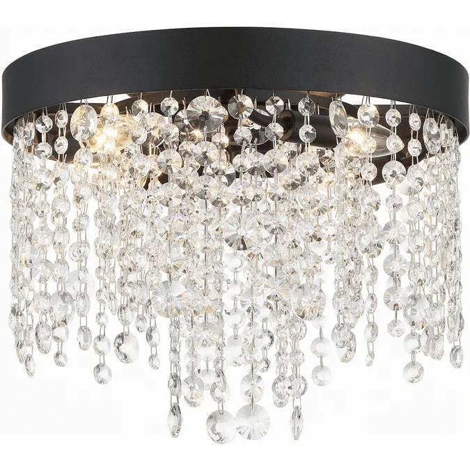 Crystorama WIN-613-BF-CL-MWP Winham Crystal Black Forged Flush Mount Lighting